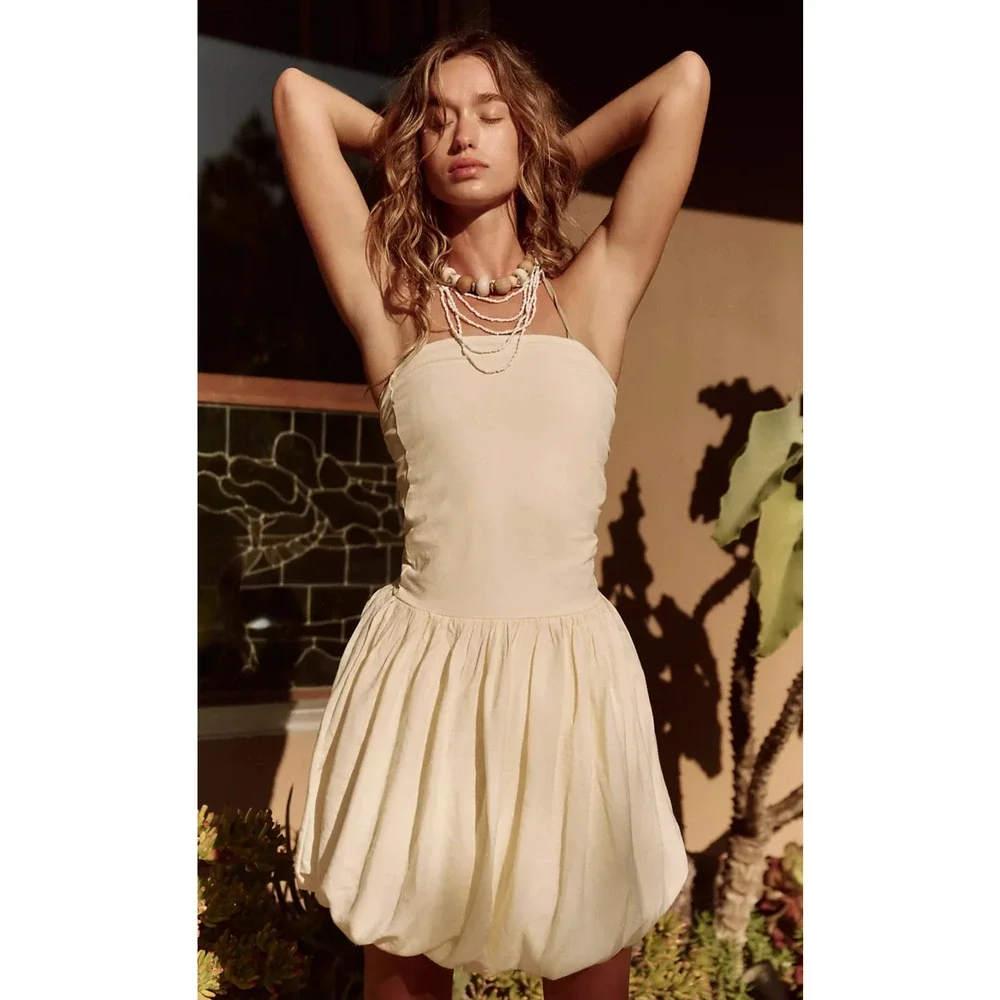 FREE PEOPLE FREE-EST YELLOW ASIA CONVERTIBLE MIDI SKIRT STRAPLESS MINI DRESS M